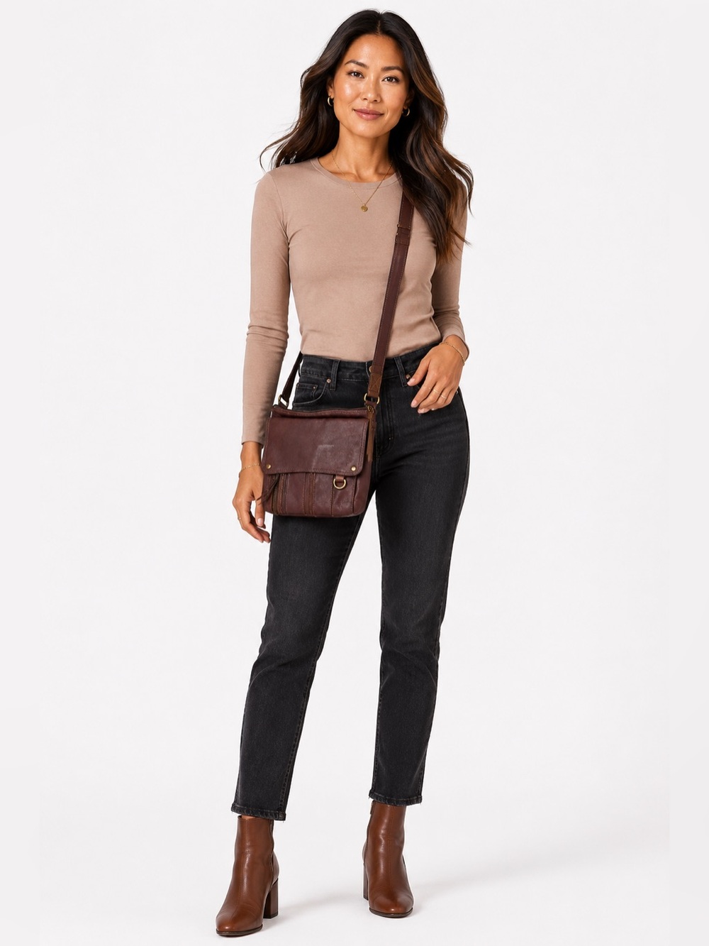 Fossil Morgan Traveler Brown Leather Messenger Crossbody Bag Key Charm - Picture 3 of 16